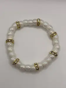 White Rhinestone Bead Bracelet, Cute Pony Bead Stackable Bracelet