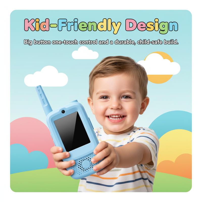 Careenoah Kids' Video Walkie Talkies in Pink & Blue with Cartoon Character Designs for Real-Time Communication Safe Long-Lasting Power