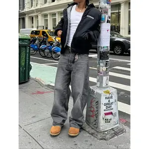 Men's Loose-Fit Denim Jeans, Fashionable Street Style Hip-Hop Washed Jean Pants, Comfortable All-Season Wear, Trendy American Design