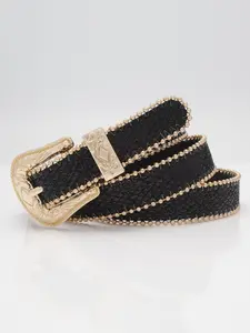 1pc Women's Textured Belt with Beads and Alloy Buckle, Casual Plain Design, Perfect for Daily Wear and Jeans, Valentine's Gift