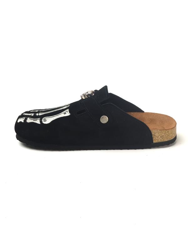 Men's Clogs muller shoes Classic Clogs Halloween Bone Sandals Half Slipper, Cowhide Leather Upper, Rubber Sole, Casual Style, Round Toe, All Seasons Footwear