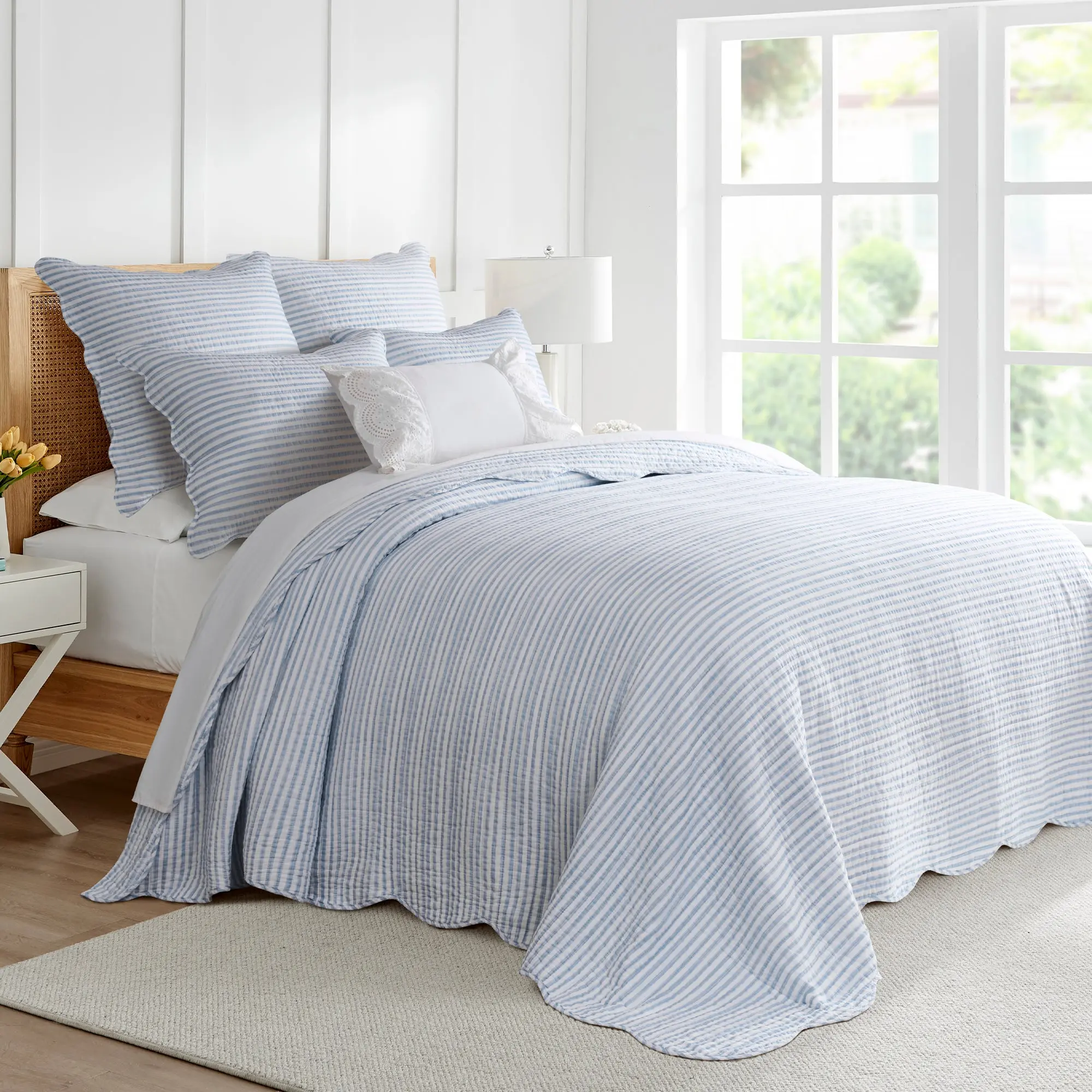 Martha Stripe Blue Bedspread Set