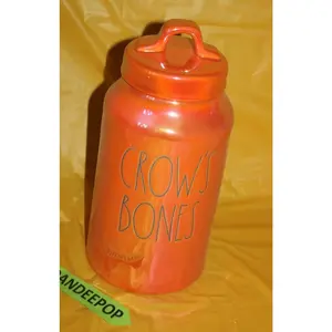 Rae Dunn Crow's Bones Orange Luster Finish Ceramic Canister Halloween Decor