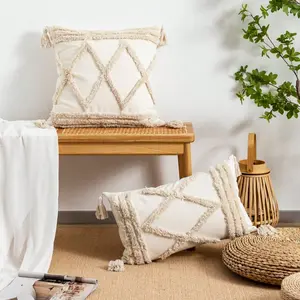 Boho Style Cushion Cover, Geometric Pattern Design, Soft Fabric Material, Ideal for Home Decor, Bedroom Decorative Accessories & Gift Use, Size Options Available