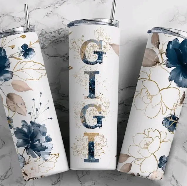 GiGi • 20oz Tumbler Stainless Steel Cup Floral Blue