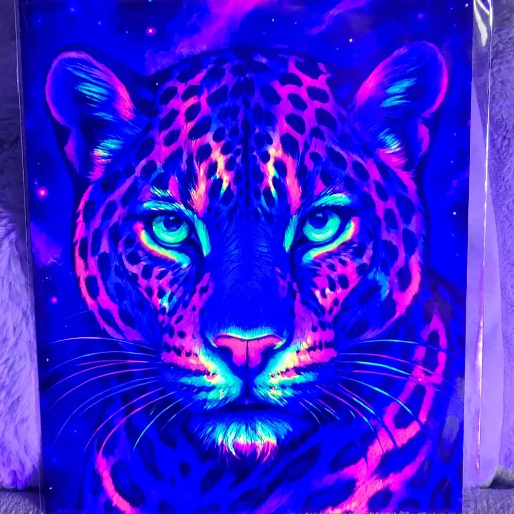 Neon Cosmic Leopard - 8x10 Blacklight Reactive Aluminum Print - Glow by Nikki wall decor Poster Artwork Artistic Room Decoration