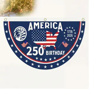 2-Pack America 250th Semicircular Flag Banner – 1776-2026 Patriotic Bunting, Red White & Blue Half Fan Porch Decor for July 4th Independence Day Yard Fence For Porch Fence Yard