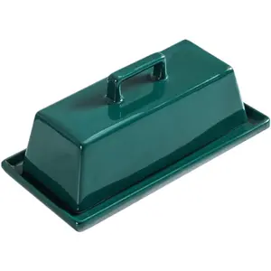 Porcelain Butter Dish with Lid, Pure Green-7.5 inch