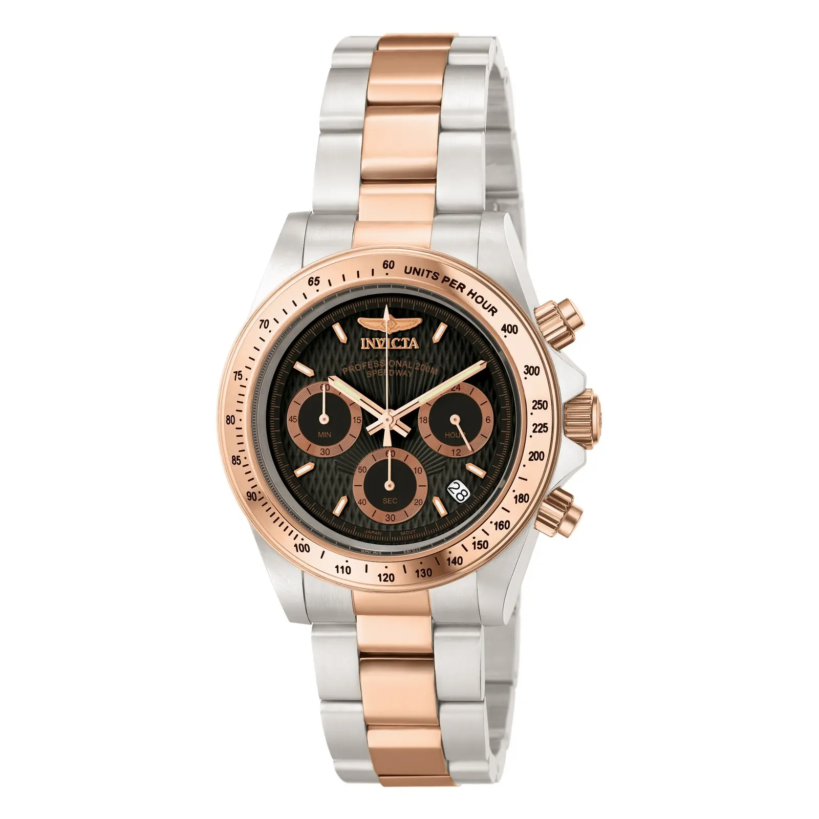 Rose Gold Invicta Men's Speedway Chronograph Watch - Bold Black Dial Luxury Gold-Tone Statement Wristwatch for Men