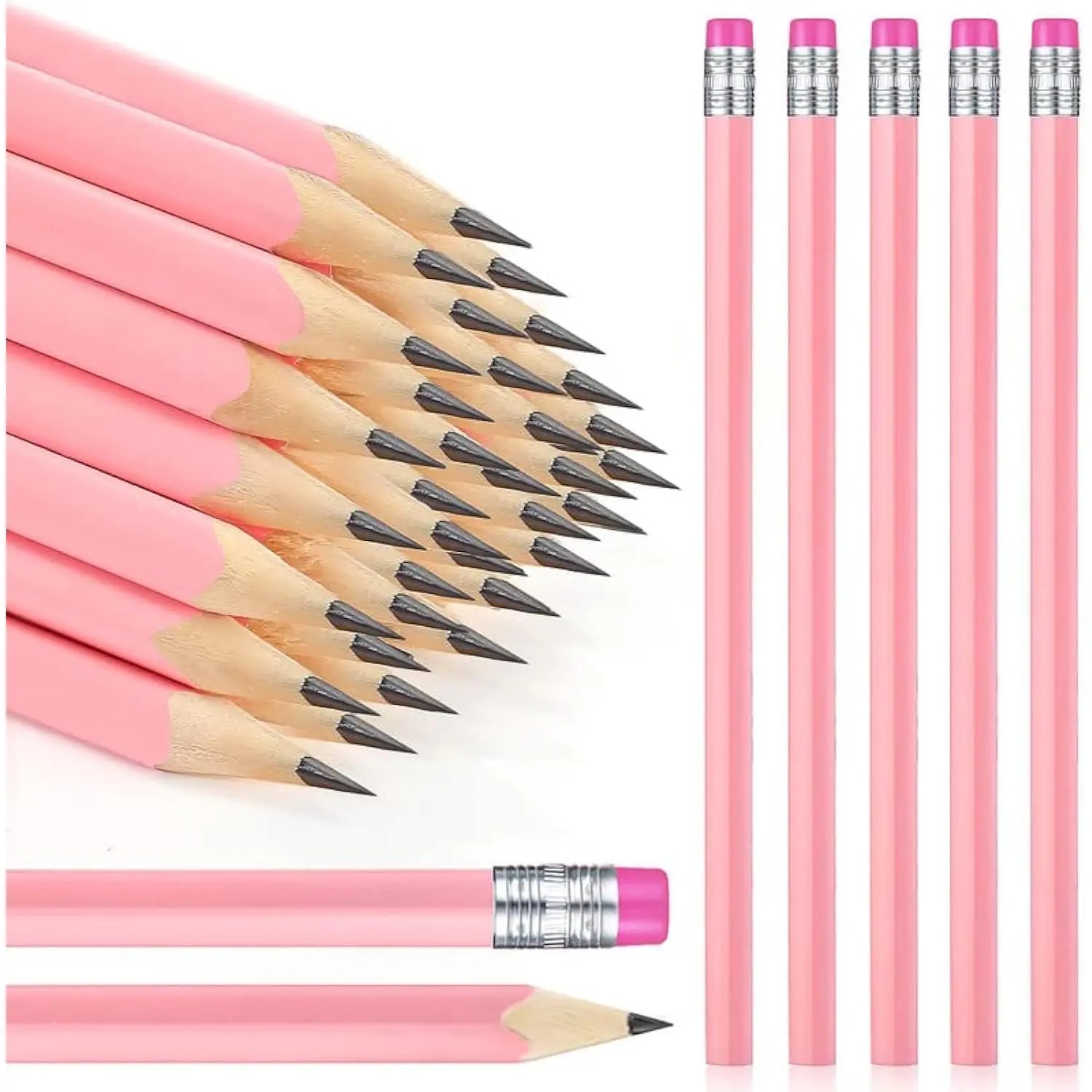 50 count Triangular Grip Pencils  Wedding Pencils HB Graphite Pencil Pack Eraser for  to School Drawing Sketching Bridal Shower Office Supplies(Pink)