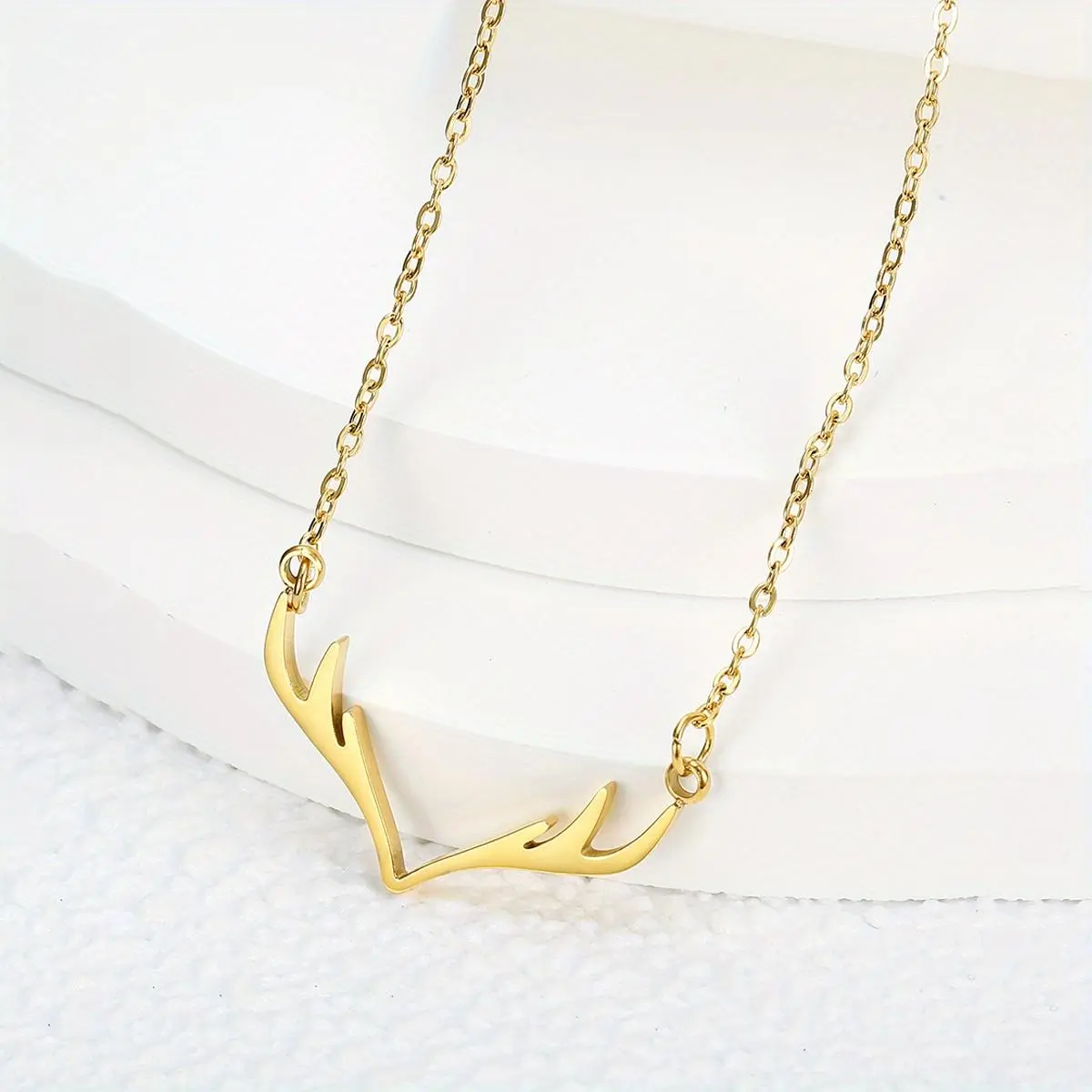 Retro Geometric Cute Deer Antler Stainless Steel Pendant Necklace - Casual Accessory for Trendy People, Ideal for Daily Wear, Anniversary & Festival Gifts, Deer Antler Shaped, Animal, Ideal Accessory For Trendy People