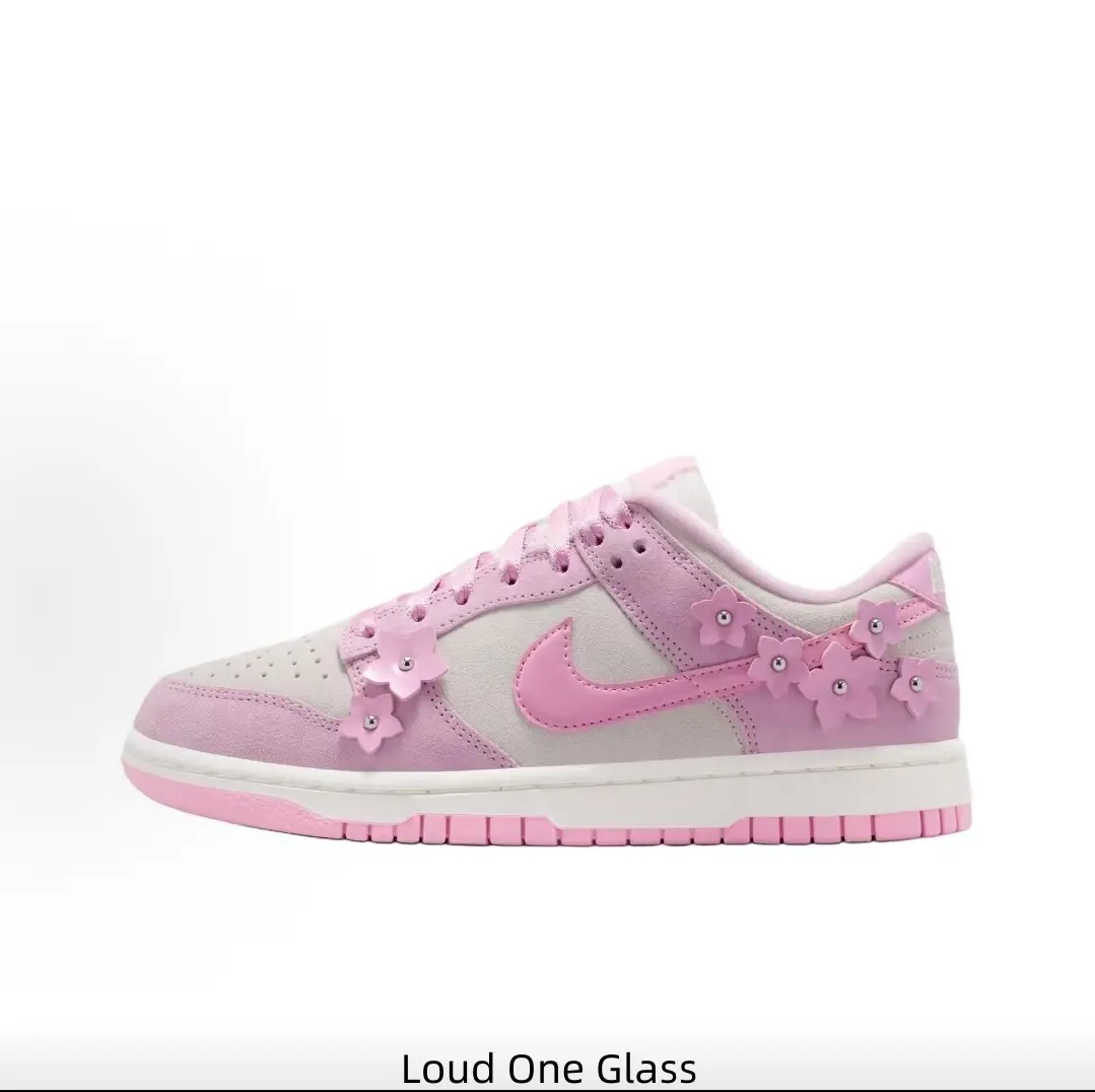 Trendy Cream Pink Girly Casual Flat Sneakers Stereo Cherry Blossom Contrast Side Detail Low Top Lace Up Lightweight Matching Pink Outsole Comfort Sweet Skate Trainers For Young Girls Daily Wear