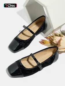 Women's Fashion Square Toe Mary Jane Shoes, Vintage Velvet Slip-On Flats, Comfortable Spring & Fall Footwear, One-Piece Design