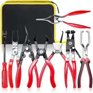 Fuel Line Pliers Set, Hose Clamp Pliers, Electrical Disconnect, Connector Release, Push Pin Retainer Clip, Relay Puller for Auto Fuel, Oil, Coolant Radiator Hoses with Bag