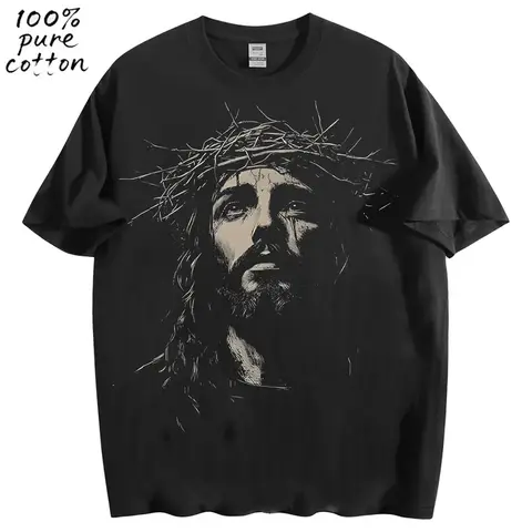 Menswear Acid-Washed Heavyweight Knit Cotton Fabric Short-Sleeve Casual Unisex Tee, Christian Streetwear Faith Apparel, Religious Church Gift for Him