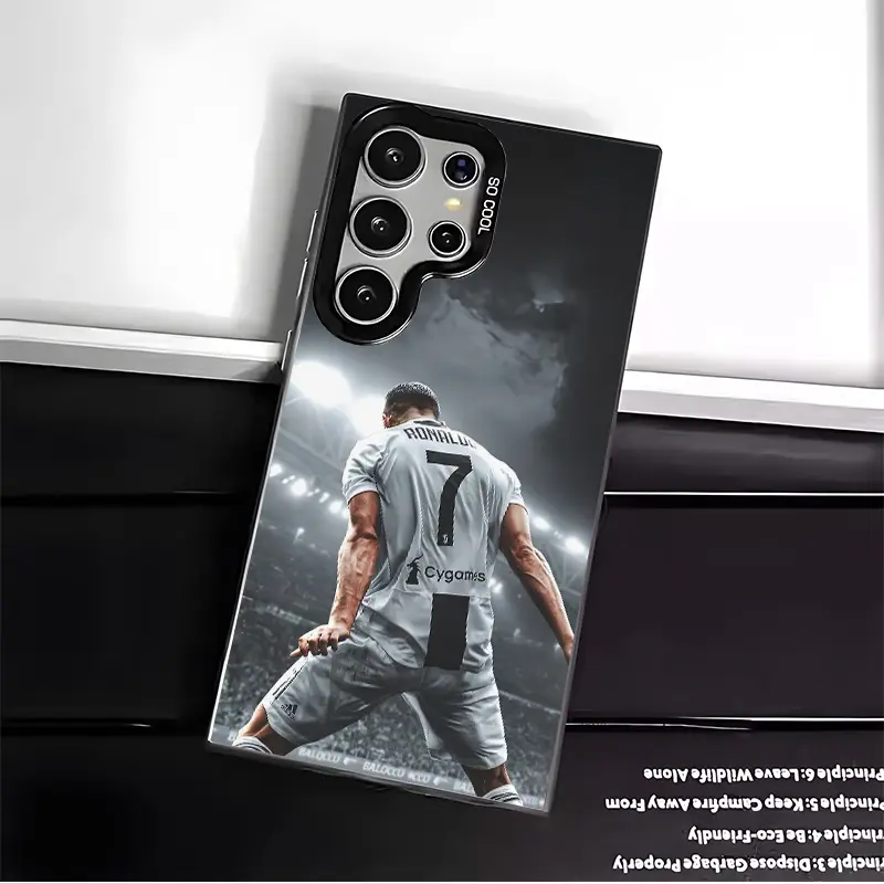 No.7 Customized Phone Case & Screen Protector for Samsung Galaxy S22-S24 FE/Ultra/Plus, Sleek Acrylic Shell, Hard TPU-PET-Polycarbonate-Silicon Material, Black-Silver, Shockproof, Anti-Drop Raised Edges, Scratch-Resistant, UV-Resistant Cellphone Accessory