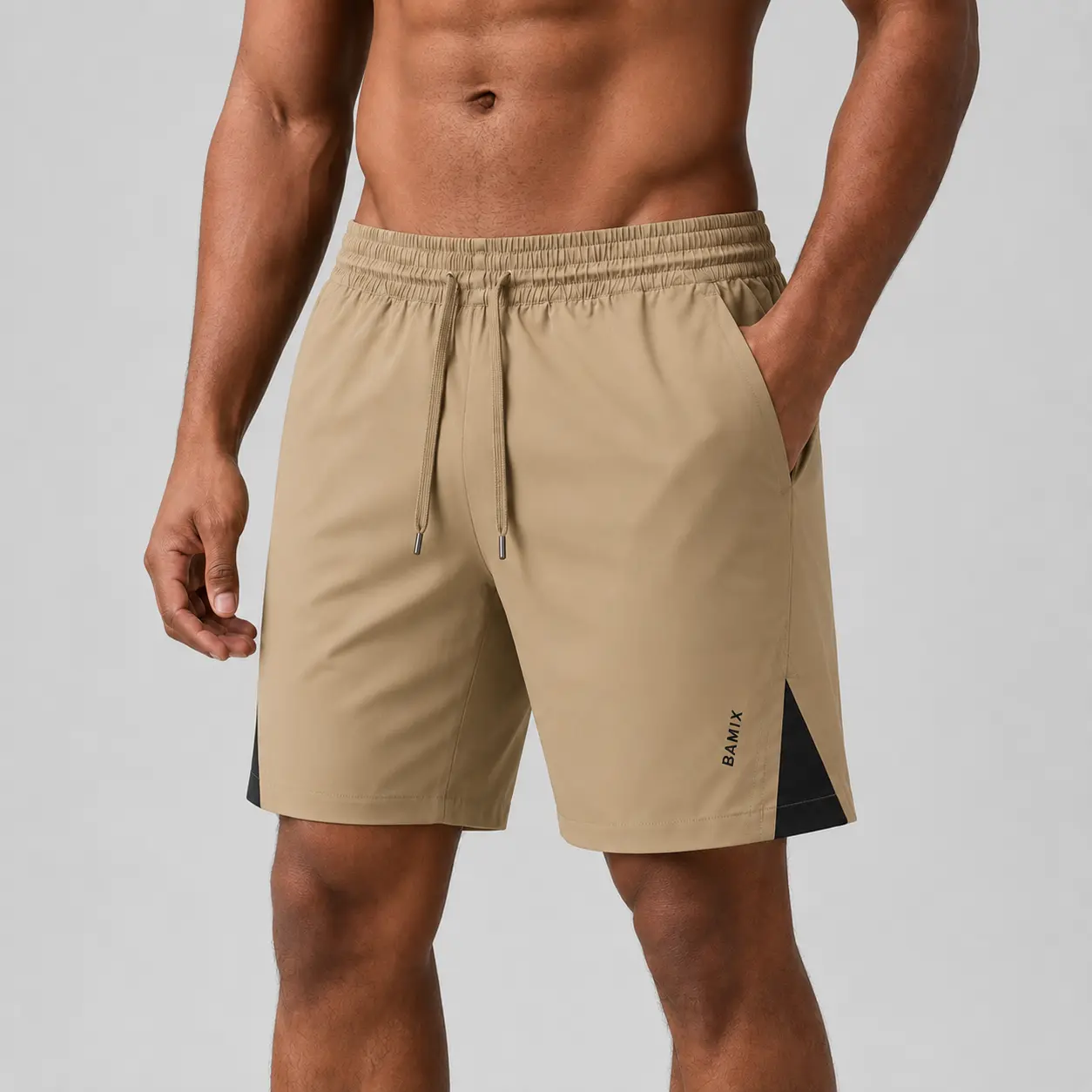 BAMIX Men’s Lightweight Sports Shorts | 7-inch quick-dry fitness shorts with elastic drawstring waistband and pockets; summer casual running shorts; men’s summer casual color-block shorts | Lightweight, high-quality, comfortable casual shorts; elastic wai