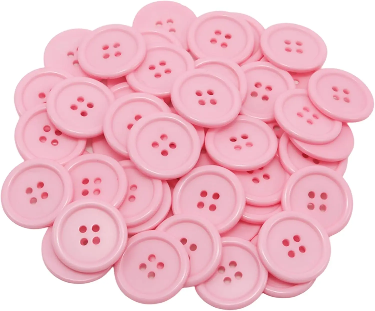 1-Inch 4-Hole Pink Plastic Round Buttons, 50 PCS Smooth Finish Sewing Supplies, Durable for Clothing Sewing, DIY Crafts