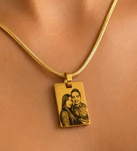 Personalized Photo Necklace Real Engraving, Custom Couple Picture Necklace, Anniversary Gift for Boyfriend Girlfriend, Engraved Rectangle Pendant, Romantic Keepsake Jewelry, Personalized Gold Necklace, Anniversary Keepsake Jewelry, Romantic Memory