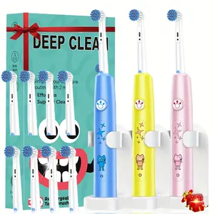 Kids Electric Toothbrush, Smart Rotating Brush, Ipx7 Waterproof, Nylon Bristles, Deep Clean, Long Battery Life, Toothbrush Set, Christmas Gift, Rechargeable Electronic Toothbrushes
