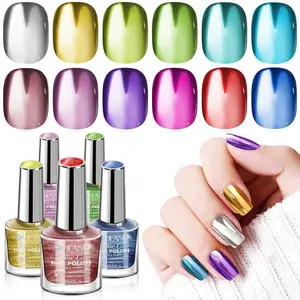 Metallic Nail Polish with Base and Top Coat: Chrome Nail Polish Set 12+2 Colors Mirror Glitter Holographic Silver Pink Quick-Dry Nail Polish for Fingernail French Manicure Art DIY Gift