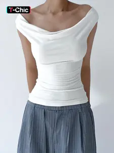 Women's Off Shoulder Ruched Tie Back Tee, Solid Short Sleeve Backless T-Shirt, Casual Summer Clothes for Daily Wear