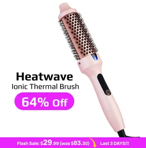 Blowout Wavy Boost 1.5 inch Heated Round Brush,Thermal Brush,Celsius / Fahrenheit Random, Dual Voltage, Pink, Less Damage,  Hair Heated Curler Brush,Negative Ions Single,for wavy hair,hairstyling,long-lasting wave,Detangler Straightening