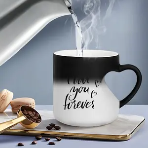 Heart Mug,Heart-Shaped Color Changing Ceramic Mug,Heart Shaped Mug,Coffee Cup With Handle That Reveals Surprise Design When Filled With Hot Beverage Romantic Gift For Her/Him