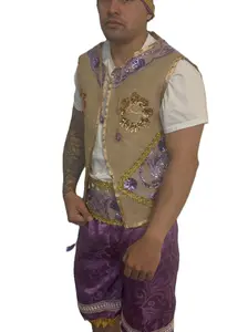 Babalú Ayé Ceremonial Suit - Complete Set in Yute & Purple Brocade with Golden Accents and Natural Conch Shell Inlays