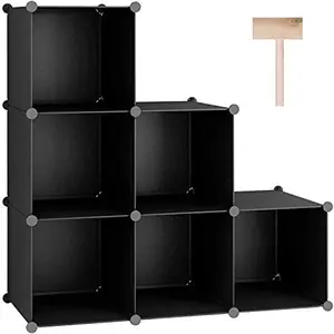 6-Cube Storage Organizer, Stackable Storage Cubes Shelves, Portable Bookshelf, Plastic Clothing Storage Closet Organizer, DIY Modular Shelving Units for Wardrobe, Home, Black