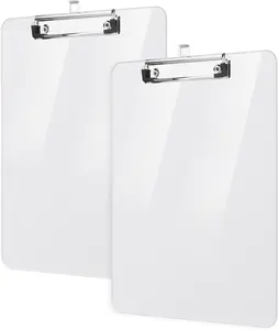 2 Pack Plastic Clipboards, A4 Acrylic Clear Board 8.5X11 for Classroom, Students, Transparent Letter Size 9" X 12.5" with Low Profile Clip, Office & School Supply Macroclo