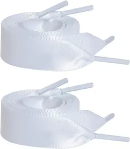 2 Pairs " Flat Satin Ribbon Shoelaces Silk Shoestring Wide Shoe Laces for Sneaker Skate Shoes Boots  Shoes