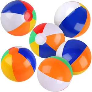 6 Pack 10 Inch Beach Balls for Kids, Rainbow Color Inflatable Pool Balls for Swimming Pool, Summer Parties and Water Games