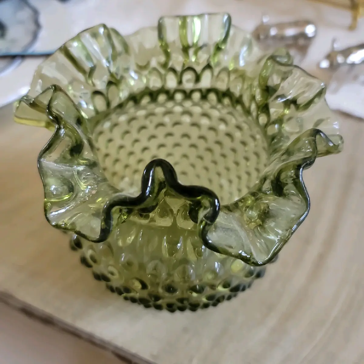 green hobnail vase