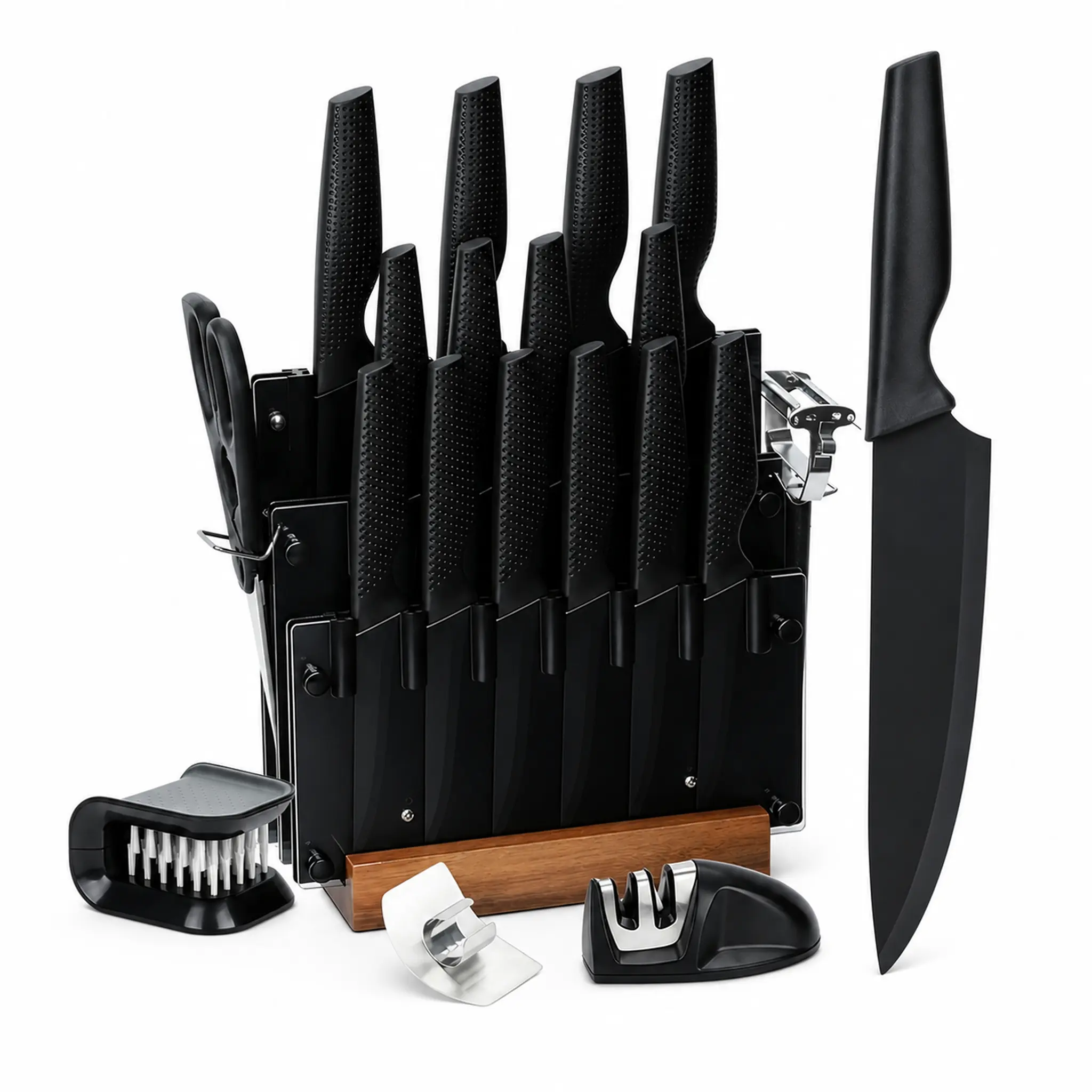 Professional 20-Piece Knife Block Set, Non-Slip Handle Kitchen Knives with 6 Steak Knives, Dishwasher Safe outdoor survival magnetic wooden fish pakkawood Daisy Pattern Multi-Purpose Cutting resin acrylic plastic solid wood butcher cleaver