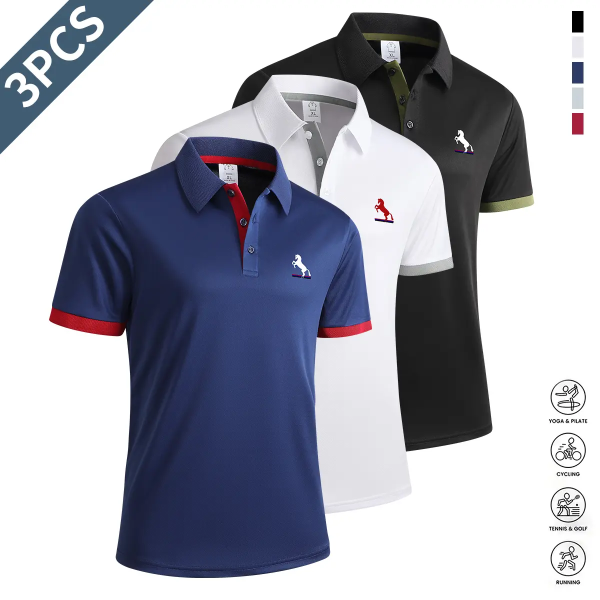 Navy blue + white + black