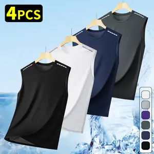 Men’s 4-pack fitness tank tops — quick-drying, sweat-wicking, cooling sleeveless T-shirts with a loose fit for sports, running, and muscle training