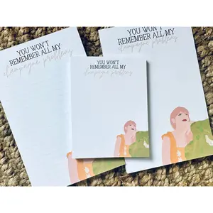 Pop Culture Queen Half (5.5x8.5") & Quarter Page Notepad, A5 Notepad, You Won't Remember all my Champagne Problems Notepad/To Do List Stationery Office Supplies