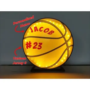Personalized basketball sign for kids Custom basketball nightlight gift for children Basketball decor for child's room Light-up basketball