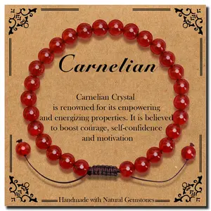 Braided Genuine Carnelian - Stone of Vitality - Bracelet, Elegant Handcrafted Natural Gemstone Crystal Bracelet Healing Power Energy Inspirational Gifts with Card for Unisex bracelet beaded  bracelets🌸
