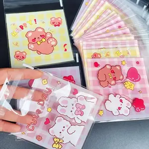Cartoon Bear & Rabbit Pattern Self-adhesive Bag (100pcs), Cute Clear Candy Bag, Gift Bag for Candy, Cookie, Baking Supplies