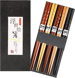 5 Pairs Wooden Chopsticks 8.8 inches Long - Reusable Chopsticks Dishwasher Safe for Chinese Foods, Japanese Chopsticks, Non Slip and Sturdy