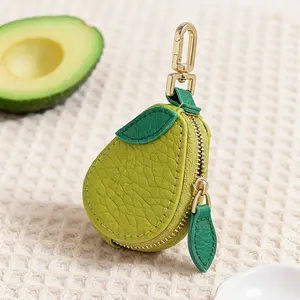 1Pc PU Fruit Shape Keychain Coin Purse Mini AirTag Case Jewelry Organizer Bag-in-Bag Cute Avocado Strawberry Pendant Gift for Women