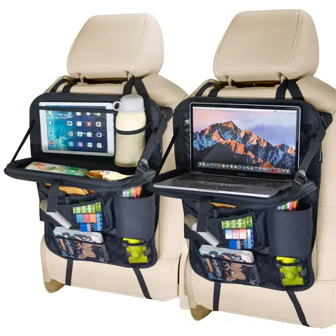 【DealsForYouDays】2-Pack Car Backseat Organizer - Wipeclean 600D High-Density Oxford Fabric Car Accessory, Foldable Table Tray, Phone Holder, Cup Holder, 9Pocket Sorting, 3Step Buckle Mount, 18kg Load, Seat Back Protector Kick Mats for All Vehicles