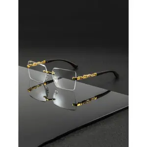 Men's Rimless Square Metal Sunglasses - Vintage, Elegant, Luxury Style for Daily Commute, Driving, Vacation, Men's Sunglasses