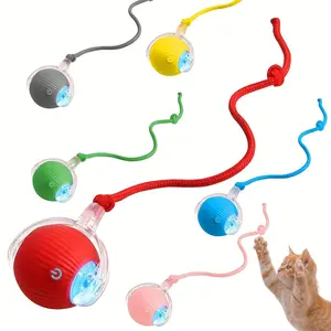 Cat Toy Ball with Tail Rope, Smart Rolling Ball, LED Light, Self-Electric Self-Rolling Pet Toy, Interactive Cat Jumping Ball, Automatic Cat Teasing Ball, Puppy Toy, Pet Exercise, Cat Activity