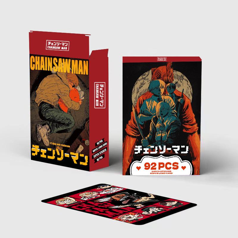 New 92-piece high-definition color printed photo cards, Chainsaw Man double-sided LOMO cards, anime merchandise, collectible card stickers.