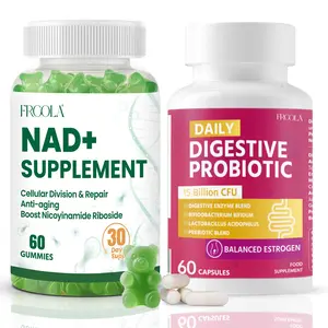 FRCOLA 2 Bottle Bundle: NAD Supplement with 60 Gummies & Daily Digestive Probiotic 60 Capsules for Cellular Division Repair Anti-aging & Balanced Estrogen Support