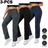 Women's 3-Pack Polyester Quick-Dry Activewear Jogger Pants - Breathable, Casual Loose Fit, Athleisure Style Women's Pants Multi Pack for Workout, All Seasons Use,sohochic