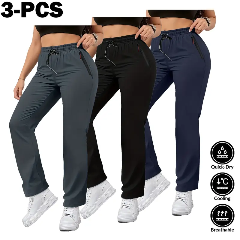 Women's 3-Pack Polyester Quick-Dry Activewear Jogger Pants - Breathable, Casual Loose Fit, Athleisure Style Women's Pants Multi Pack for Workout, All Seasons Use,sohochic